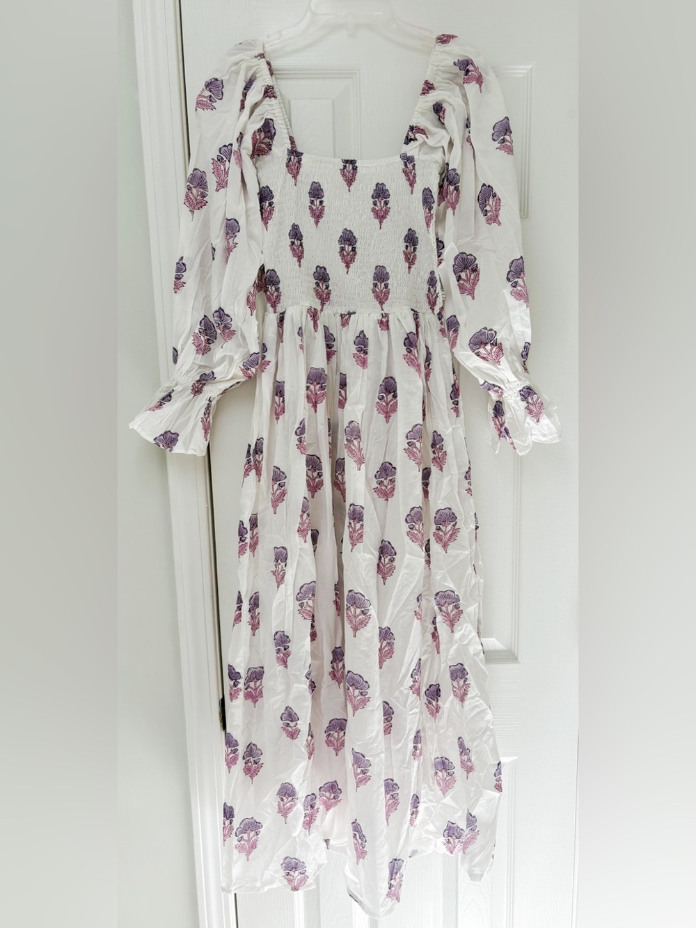 Block Print Maxi Dress With Puff Sleeves